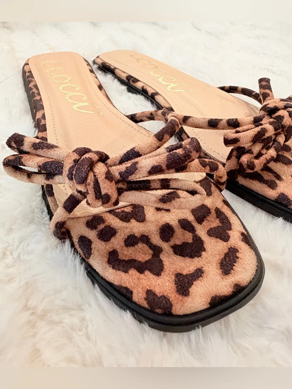 CCOCCI Leopard Knot Slide Sandals - Tan and Brown